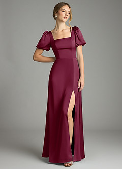 Azazie Fyona Bridesmaid Dresses Mulberry A-Line Pleated Stretch Satin Dress image3