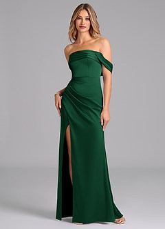 Azazie Lisbeth Vestidos de damas de honor Vestido de Verde Oscuro de Satén Elástico de Corte Sirena Convertible con Vestidos sin tirantes image1