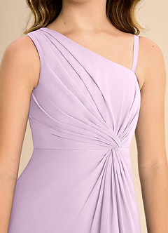 Azazie Brooke Junior Vestido de Lila Esmerilada de Gasa de Corte En A con Corte Lateral image7