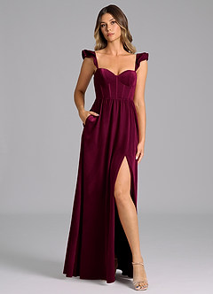 Azazie Denisse Bridesmaid Dresses Cabernet A-Line Ruched Velvet Dress image3