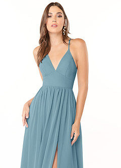Azazie Aaida Abiti da Damigella Abito A-Line in Chiffon Corsetto Blu Lunatico image6