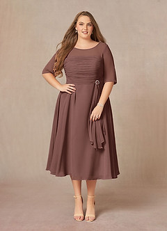 Azazie Naomi Mother of the Bride Dresses Espresso A-Line Boatneck Pleated Chiffon Dress image10