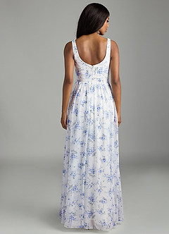 Azazie Keyla Bridesmaid Dresses Blue Cottage Floral A-Line V-Neck Pleated Chiffon Dress image4