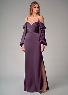 Azazie Sonata Bridesmaid Dresses Plum Sheath Long Sleeve Stretch Satin Convertible Dress image7