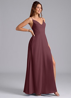Azazie Sarella Bridesmaid Dresses Sangria A-Line with Pockets Chiffon Dress image3