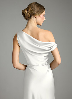 Azazie Emerson Bridesmaid Dresses White Mermaid Off the Shoulder Stretch Satin Dress image7