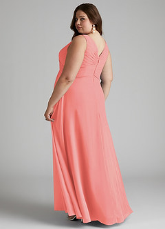 Azazie Flora Brautjungfernkleider A-Linie Plissee Chiffon Kleid Koralle image11