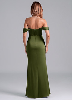 Azazie Asha Jurken voor bruidsmeisjes Converteerbaar Jurk van Stretch Satijn met Kolom Off the Shoulder Olijf image4