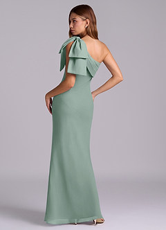 Azazie Yuanna Bridesmaid Dresses Silver Sage Mermaid One Shoulder Chiffon Dress image6