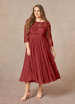 Azazie Tutu Mother of the Bride Dresses Rust A-Line Boatneck Lace Chiffon Dress image9