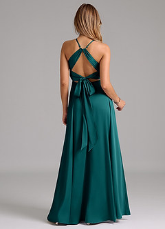 Azazie Evalleen Brautjungfernkleider A-Linie Plissee Stretch-Satin Kleid Pfau image6