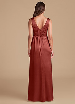 Azazie Tanicia Bridesmaid Dresses Terracotta A-Line Pleated Metallic Satin Dress image6