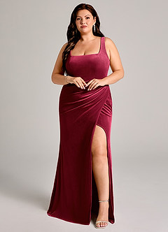 Azazie Mero Bridesmaid Dresses Burgundy Mermaid Pleated Velvet Dress image11