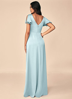 Azazie Soren Bridesmaid Dresses Cloud Blue A-Line Pleated Stretch Satin Dress image2