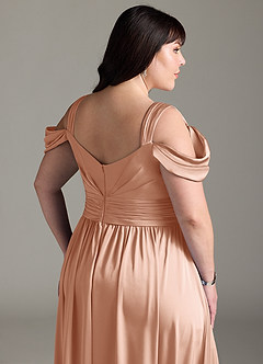 Azazie Lianne Bridesmaid Dresses Rose Gold A-Line Off the Shoulder Stretch Satin Dress image15