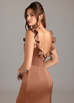 Azazie Callie Bridesmaid Dresses Bronzer A-Line Ruched Stretch Satin Convertible Dress image2