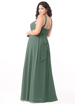 Azazie Dixie Bridesmaid Dresses Eucalyptus A-Line Halter Pleated Chiffon Dress image9