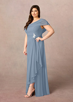 Azazie Mary Mère de la mariée Robes Robe Trapèze en Mousseline de soie Fente Latérale Bleu Poussiéreux image7