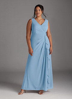 Azazie Manuella Mère de la mariée Robes Robe Trapèze en Mousseline de soie Col V plissé Poudre Bleue image13