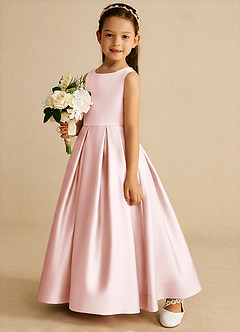 Azazie Cailee Flower Girl Dresses Blushing Pink Ball-Gown Pleated Matte Satin Dress image2