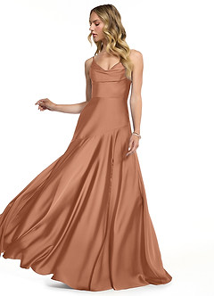 Azazie Kayla Robes de demoiselle d'honneur Robe Fourreau en Satin extensible Fente Latérale Bronze image3