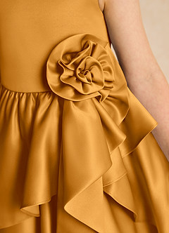 Azazie Hermia Robe Demoiselle D'honneur Fillette Robe Trapèze en Mat Satiné Sans manches Caramel écossais image6