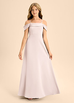 Azazie Anselie Junior Robe Trapèze en Satin extensible Épaule décolletée Rose Pâle image7