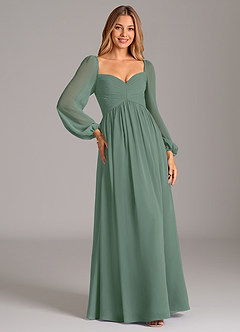 Azazie Bailee Bridesmaid Dresses Eucalyptus A-Line Long Sleeve Chiffon Dress image5