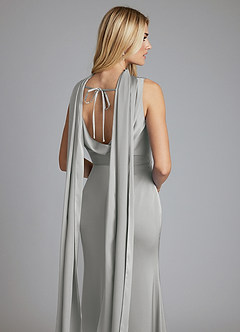 Azazie Tallie Bridesmaid Dresses Silver Mermaid Pleated Stretch Satin Dress image3