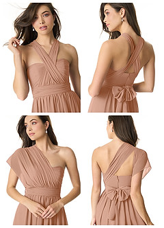 Azazie Olani Bridesmaid Dresses Champagne Rose A-Line Off the Shoulder Chiffon Convertible Dress image8