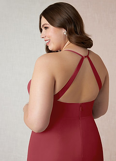 Azazie Becca Bridesmaid Dresses Pomegranate Sheath V-Neck Chiffon Dress image11