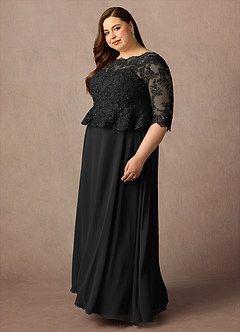 Azazie Averie Abiti per la Madre della Sposa Abito A-Line in Chiffon con Scollo a Barca e Paillettes Nero image11