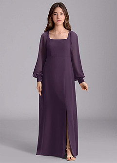 Azazie Bondi Junior Plum A-Line Blouson Chiffon Dress image7