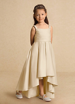 Azazie Kat Blumenmädchenkleider A-Linie Plissee Matte Satin Kleid Champagner image4