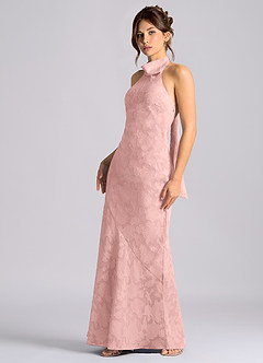 Azazie Velli Bridesmaid Dresses Powder Pink Mermaid High Neck Floral Burnout Dress image6