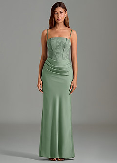 Azazie Emilia Brautjungfernkleider Meerjungfrau-Linie Schulterfrei Stretch-Satin Kleid Matcha image5