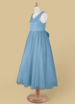 Azazie Marybell vestidos de niña de las flores Vestido de Azul Acero de Tul de Corte En A con Lazo image10