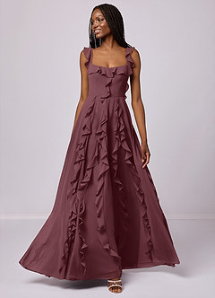 Barbie ♥ Azazie Bridesmaid Dresses Sangria A-Line with Pockets Chiffon Dress image1