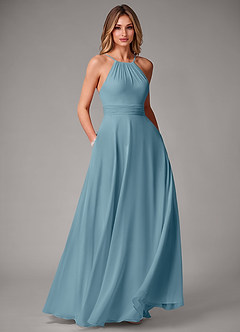 Azazie Amalia Bridesmaid Dresses Moody Blue A-Line Pleated Chiffon Dress image1