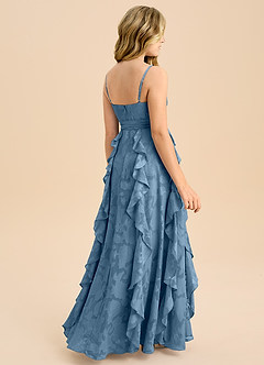 Azazie Peyton Junior Vestido de Azul Acero de Devorado Floral de Corte en A con Plisado image2