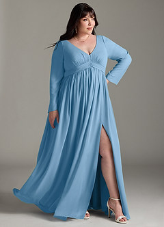 Azazie Teton Maternity Bridesmaid Dresses A-Line Long Sleeve Chiffon Floor-Length Dress image11