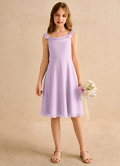 Azazie Pup Girls Formal Flower Girl Dresses Frosted Lilac A-Line Pleated Chiffon Dress image4