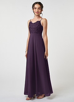 Azazie Sonya Junior Plum A-Line Lace Chiffon Dress image1