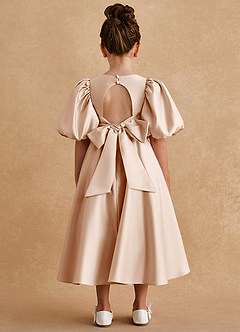 Azazie Sugarplum Flower Girl Dresses English Rose A-Line with Sleeves Matte Satin Dress image2