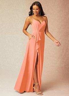 Azazie Kyedae Abiti da Damigella Abito A-Line in Chiffon con Scollo a V a Pieghe Tramonto image3