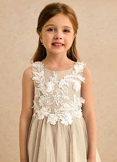 Azazie Mixie vestidos de niña de las flores Vestido de Champán de Encaje de Corte Princesa image7