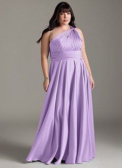 Azazie Charlize Bridesmaid Dresses Lilac A-Line One Shoulder Stretch Satin Dress image9