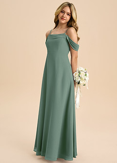 Azazie Anselie Junior Eucalyptus A-Line Off the Shoulder Chiffon Dress image5