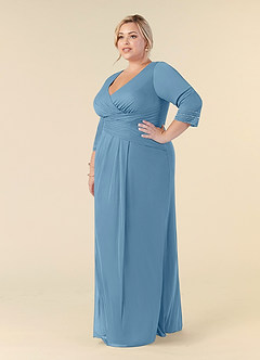 Azazie Rosena Mother of the Bride Dresses Steel Blue Sheath Pleated Mesh Dress image9