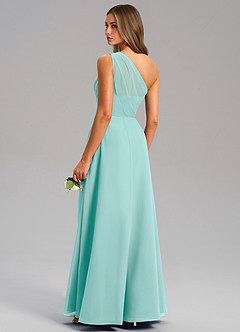 Azazie Phaedra Bridesmaid Dresses Aqua A-Line One Shoulder Chiffon Dress image15